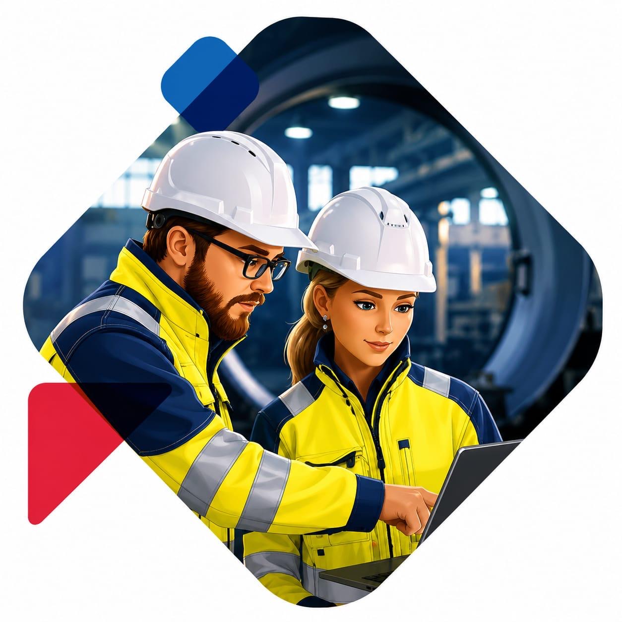 Compliance consultants reviewing safety documentation on a tablet